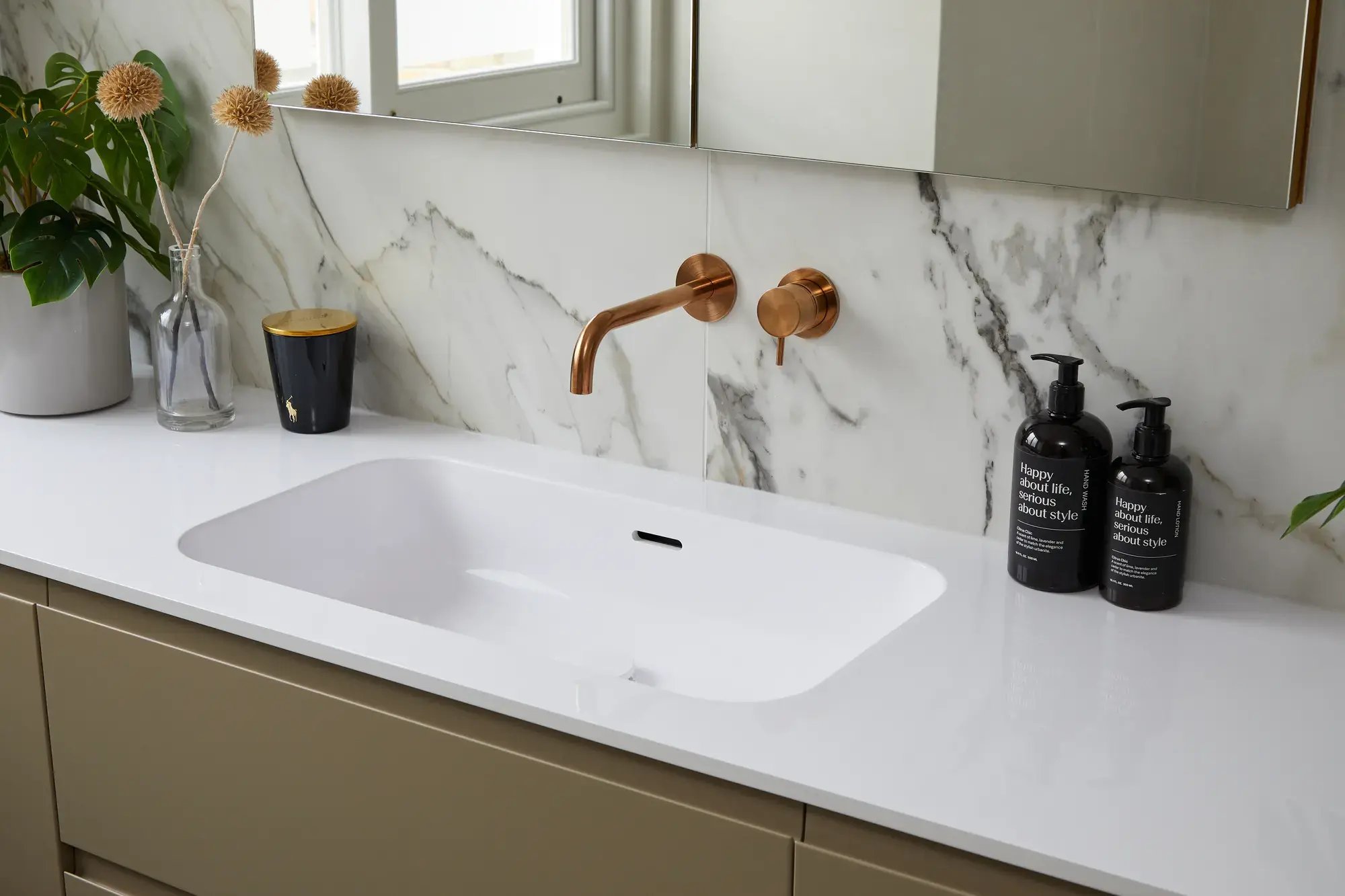kallums-west-london-bathroom-basin-copper-wall-tap-marble-splashback